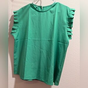 Green Ruffle Sleeve Top